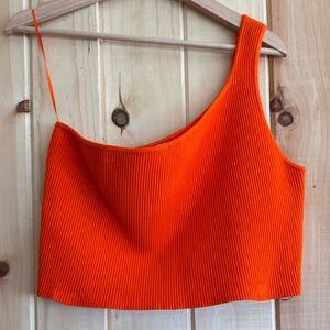 House of Harlow 1960 Orange One Shoulder Ribbed Crop Tank NWOT XL